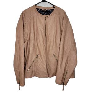 Lane Bryant Size 26/28 Tan Faux Leather Full Zip Closure Collarless Moto Jacket